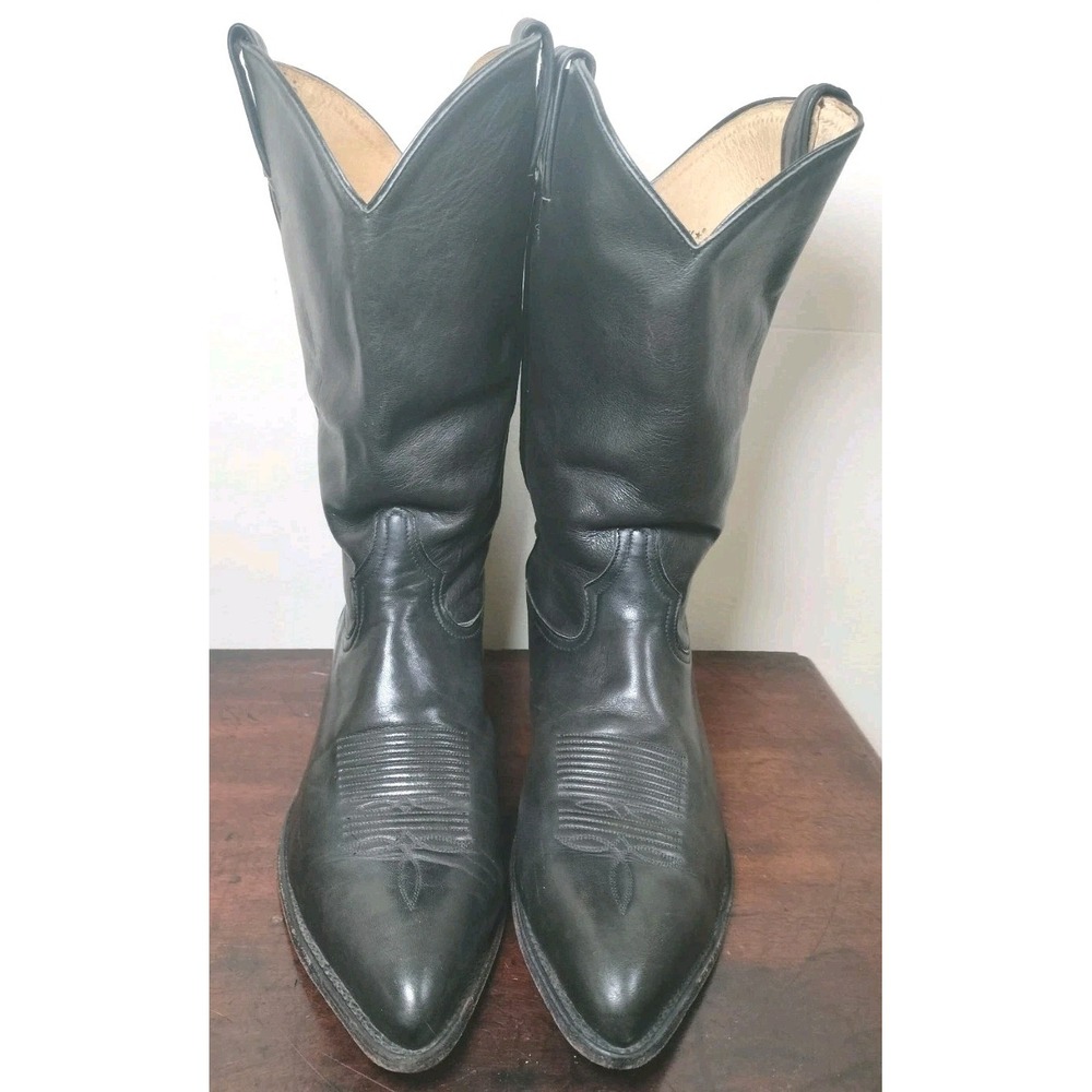 Tony Lama Black Leather Western Cowboy Boots Men's 12 D Vintage 6158